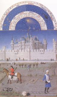 LIMBOURG brothers The medieval Louvre is in the background of the October calendar page (mk05) Germany oil painting art